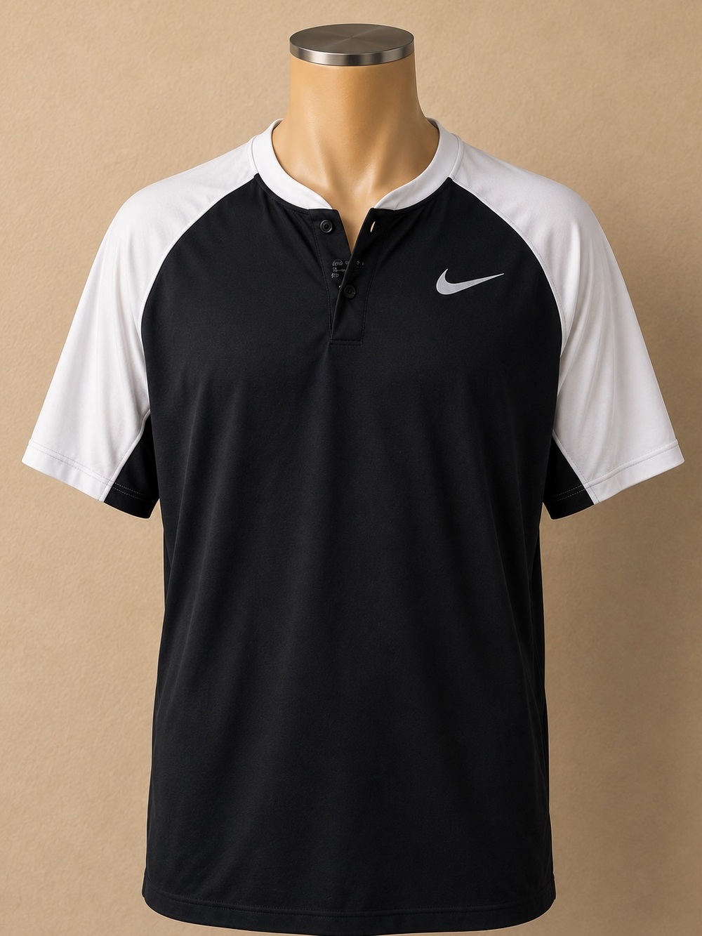 Nike Golf Dri-FIT Polo Men’s XL Black White Raglan Henley Modern Fit Athletic